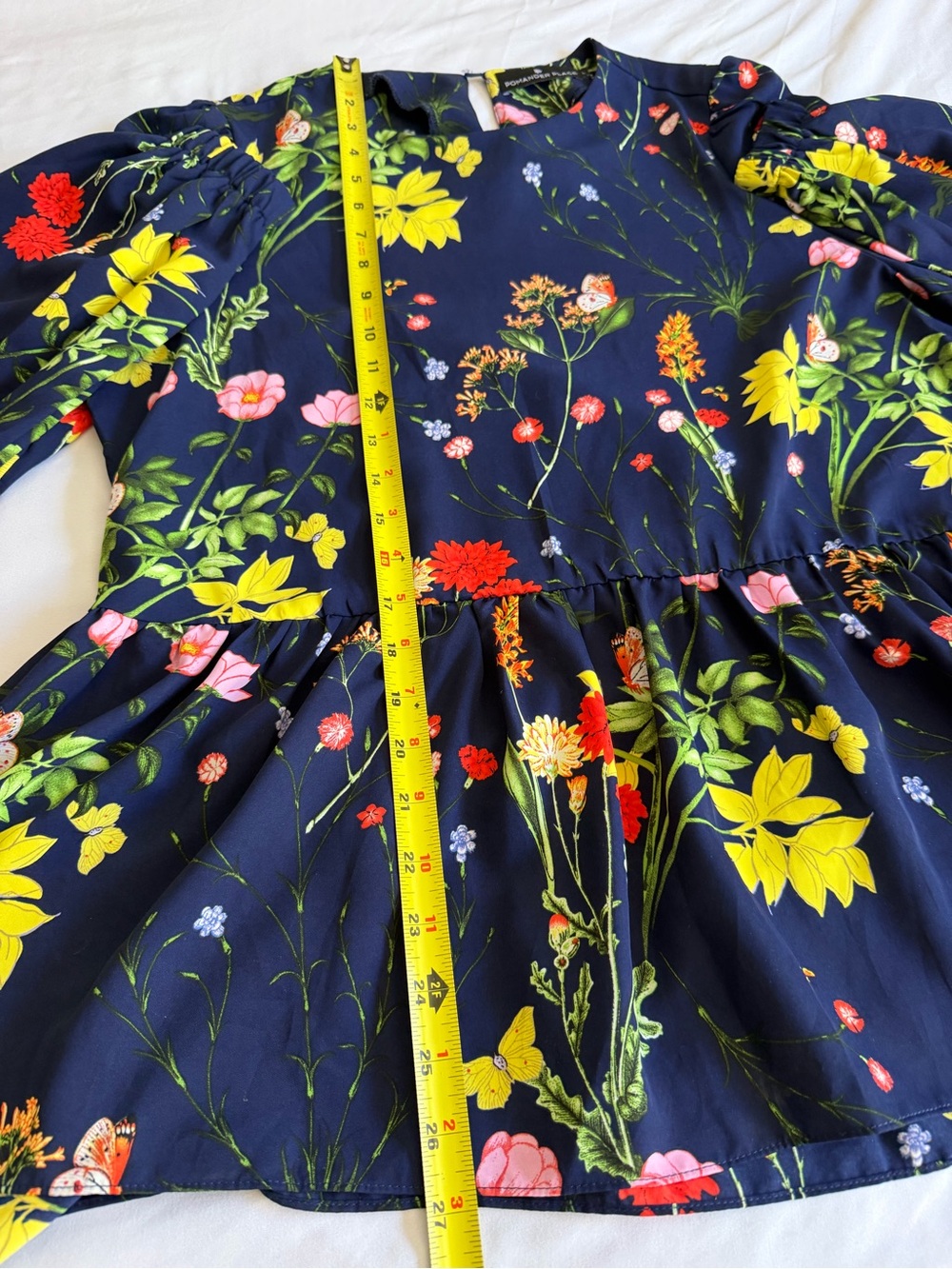 Pomander Place "Carlota" Navy Blue Wildflowers Long Sleeve Peplum Blouse - Picture 14 of 14